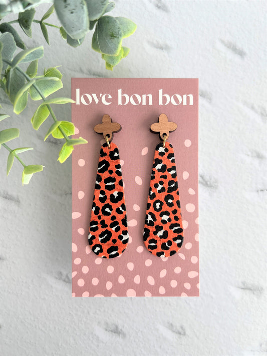 Cork & Leather Bar Drop Handmade Earring with Wooden topper - gifts for her - drop earrings - dangle earrings - birthday gift