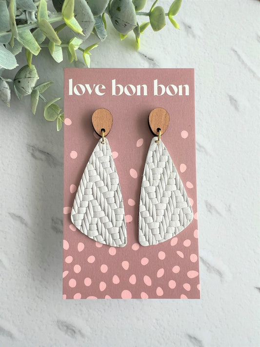 Genuine Leather Handmade Earring with Wooden topper, dangle earring, handmade earring, gift for her, birthday gift, Snow White