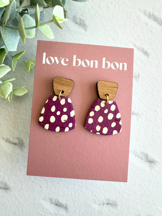 Cork and Leather Handmade Petite Earring with Wooden tops, dangle earring, handmade earring, leopard print, handmade earrings