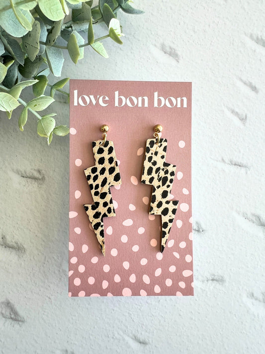 Genuine Cork on Leather Handmade Unique Thunderbolt Earring with Gold Stainless Steel topper - dangle earring - handmade earring