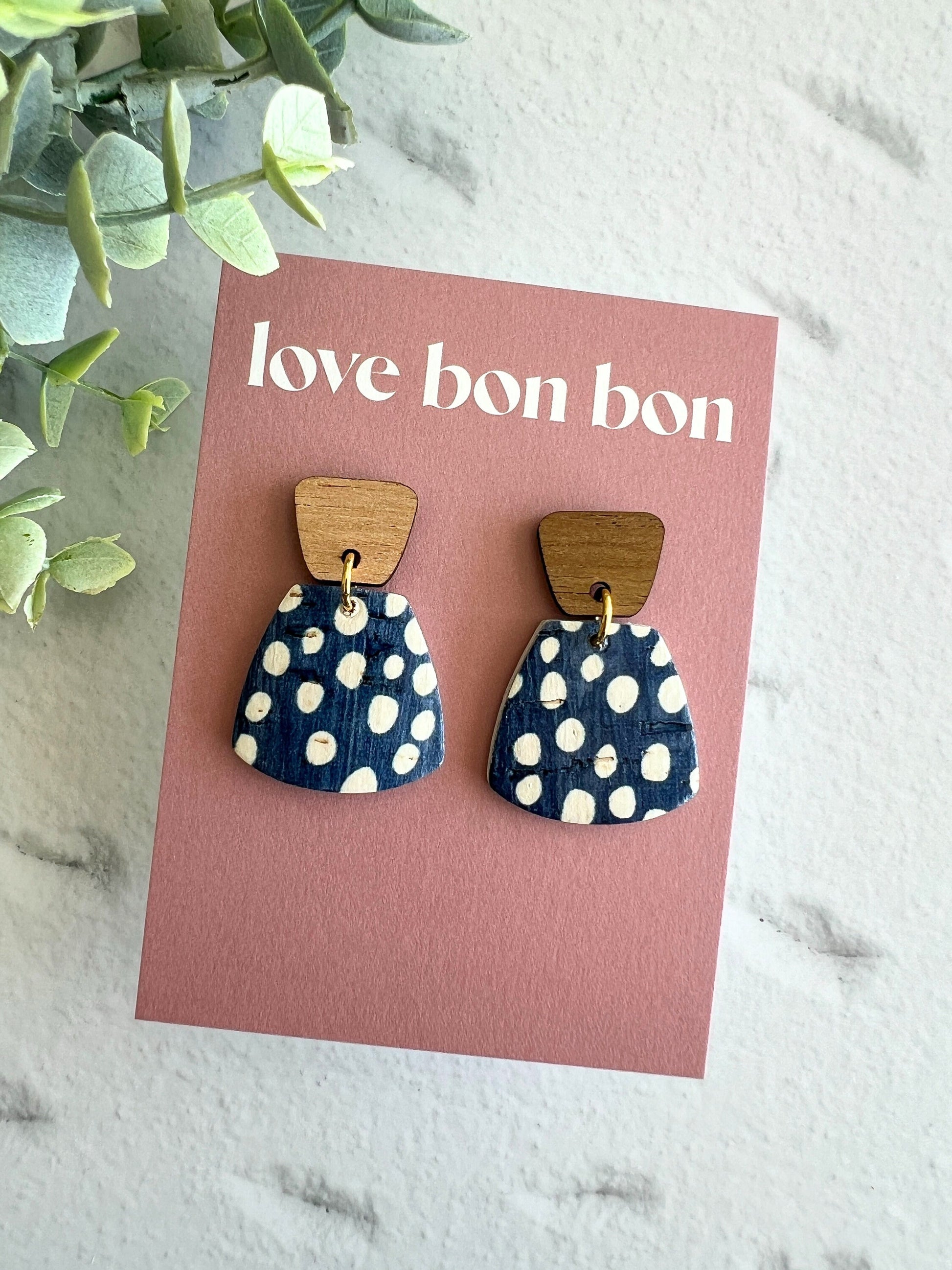 Cork and Leather Handmade Petite Earring with Wooden tops, dangle earring, handmade earring, leopard print, handmade earrings