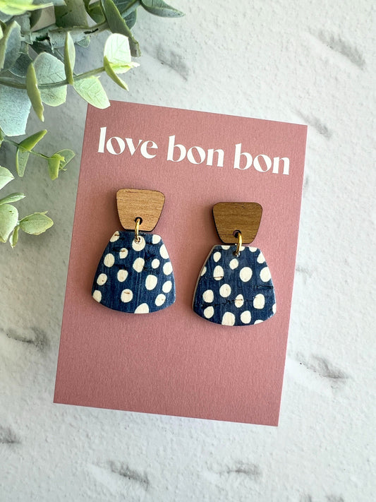 Cork and Leather Handmade Petite Earring with Wooden tops, dangle earring, handmade earring, leopard print, handmade earrings