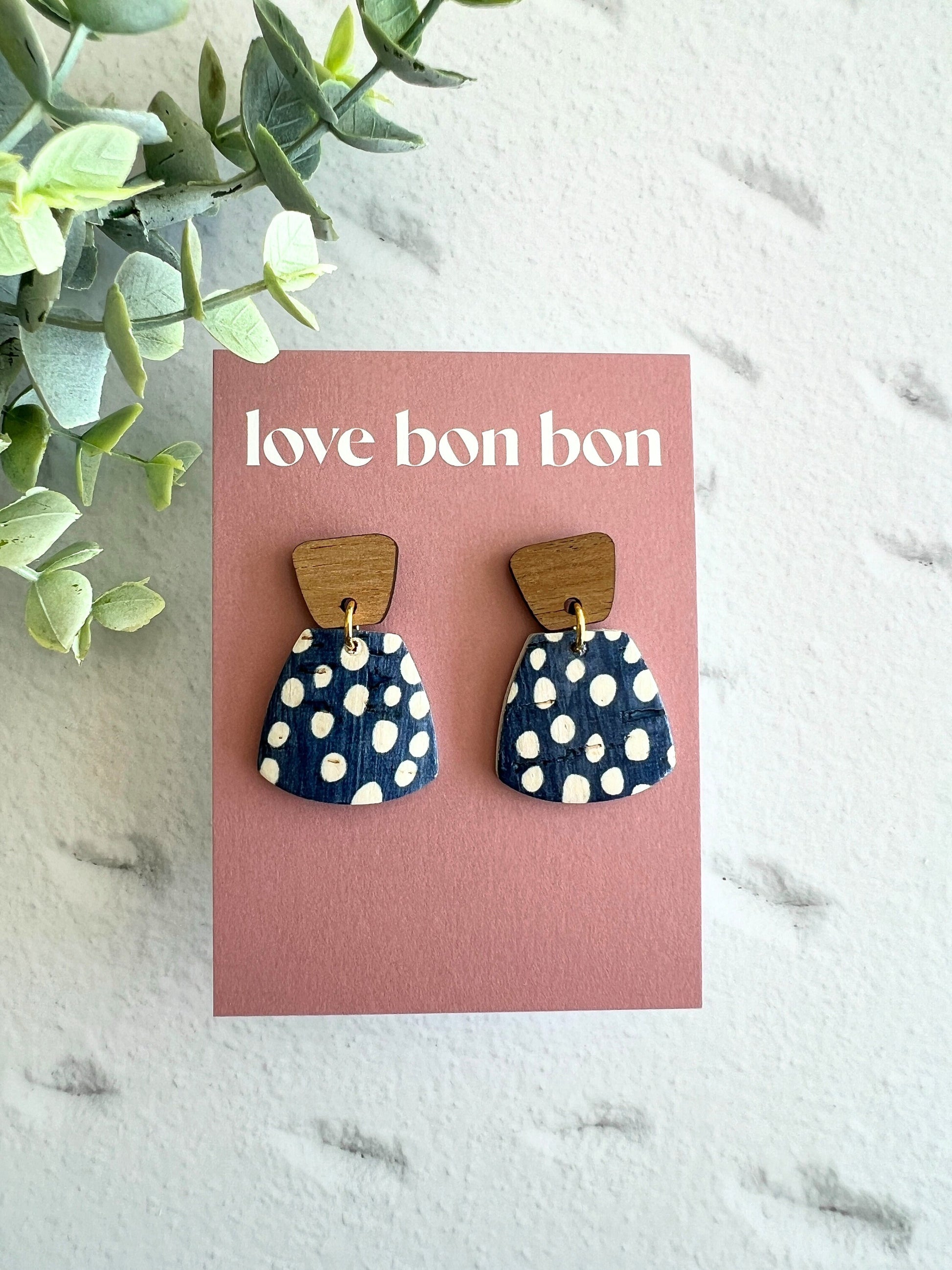 Cork and Leather Handmade Petite Earring with Wooden tops, dangle earring, handmade earring, leopard print, handmade earrings